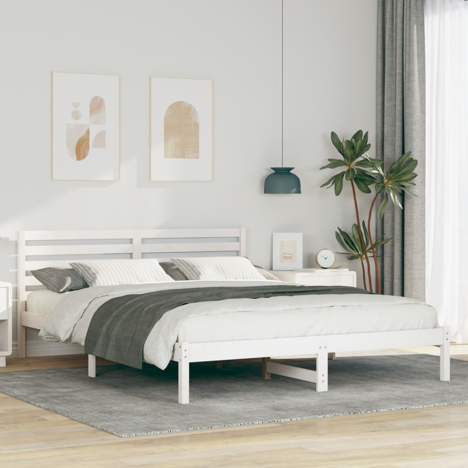 vidaXL Bedframe met hoofdeinde Wit 160 x 210 cm Massief grenenhout afbeelding 1