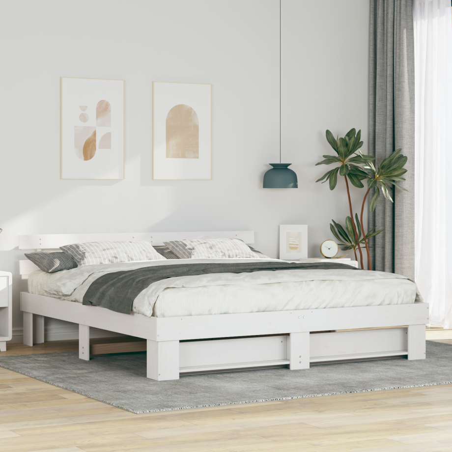 vidaXL Bedframe met hoofdeinde Wit 180 x 200 cm Massief grenenhout vidaXL Bedframe met hoofdeinde Wit 180 x 200 cm Massief grenenhout afbeelding 1