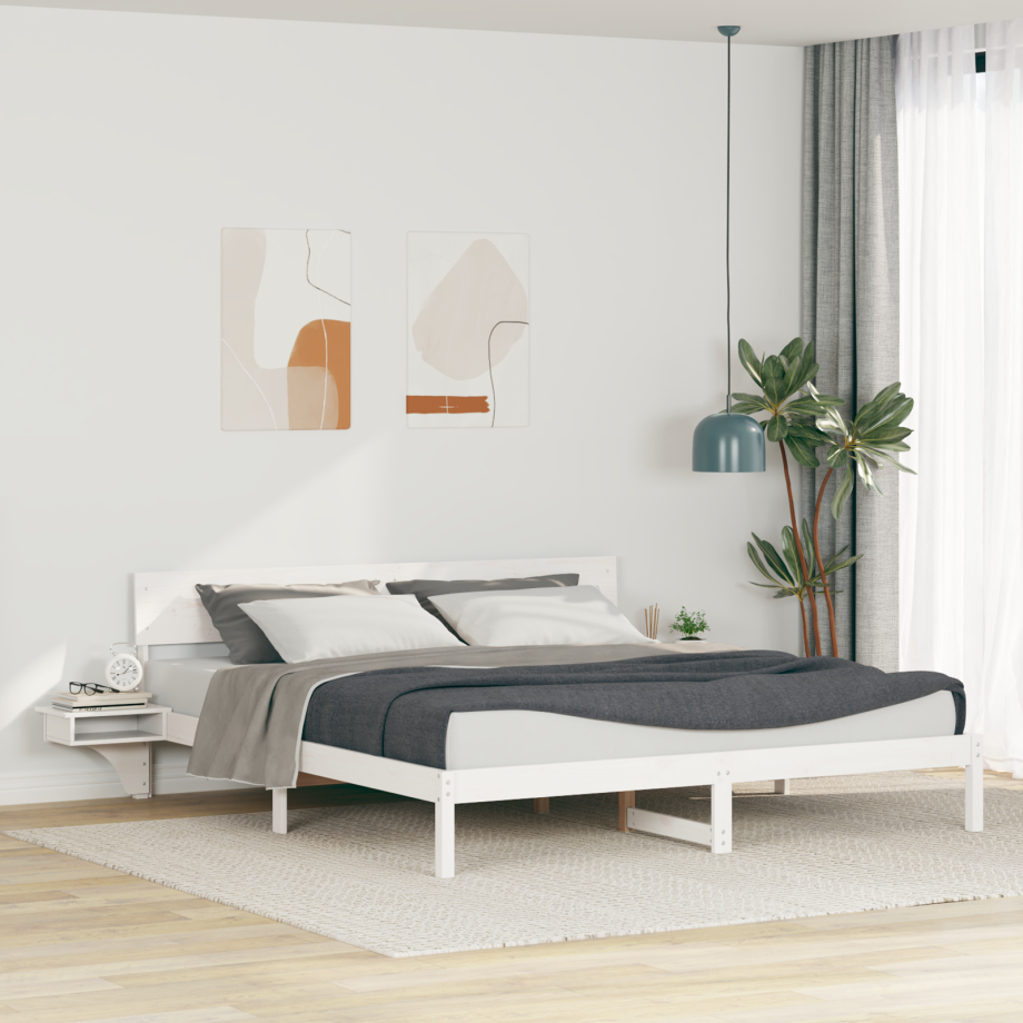 vidaXL Bedframe met hoofdeinde Wit 200 x 200 cm Massief grenenhout afbeelding 1