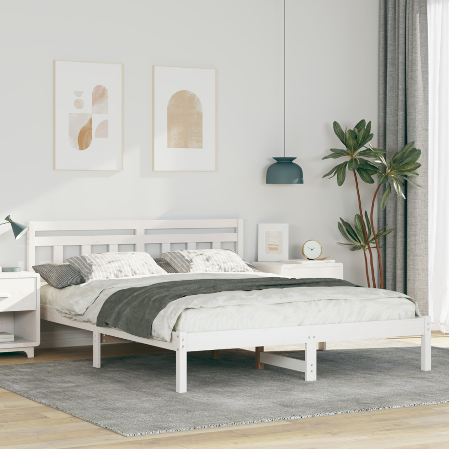 vidaXL Bedframe met hoofdeinde Wit Standaard Tweepersoons Grenenhout vidaXL Bedframe met hoofdeinde Wit Standaard Tweepersoons Grenenhout afbeelding 1