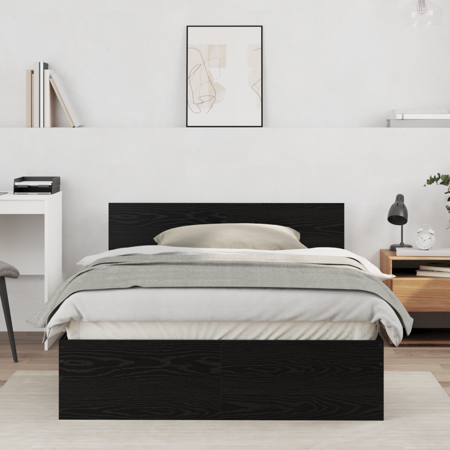 vidaXL Bedframe Zwart Eiken 193 x 125 x 70 cm Bewerkt hout afbeelding 1