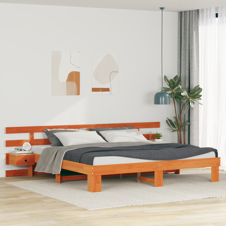 vidaXL Bedframe met lade Bruin 200 x 200 cm Massief grenenhout vidaXL Bedframe met lade Bruin 200 x 200 cm Massief grenenhout afbeelding 1
