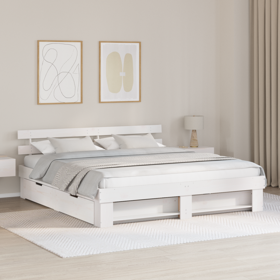 vidaXL Bedframe met lade met hoofdeinde met opslag Wit 180 x 200 cm Massief hout vidaXL Bedframe met lade met hoofdeinde met opslag Wit 180 x 200 cm Massief hout afbeelding 1
