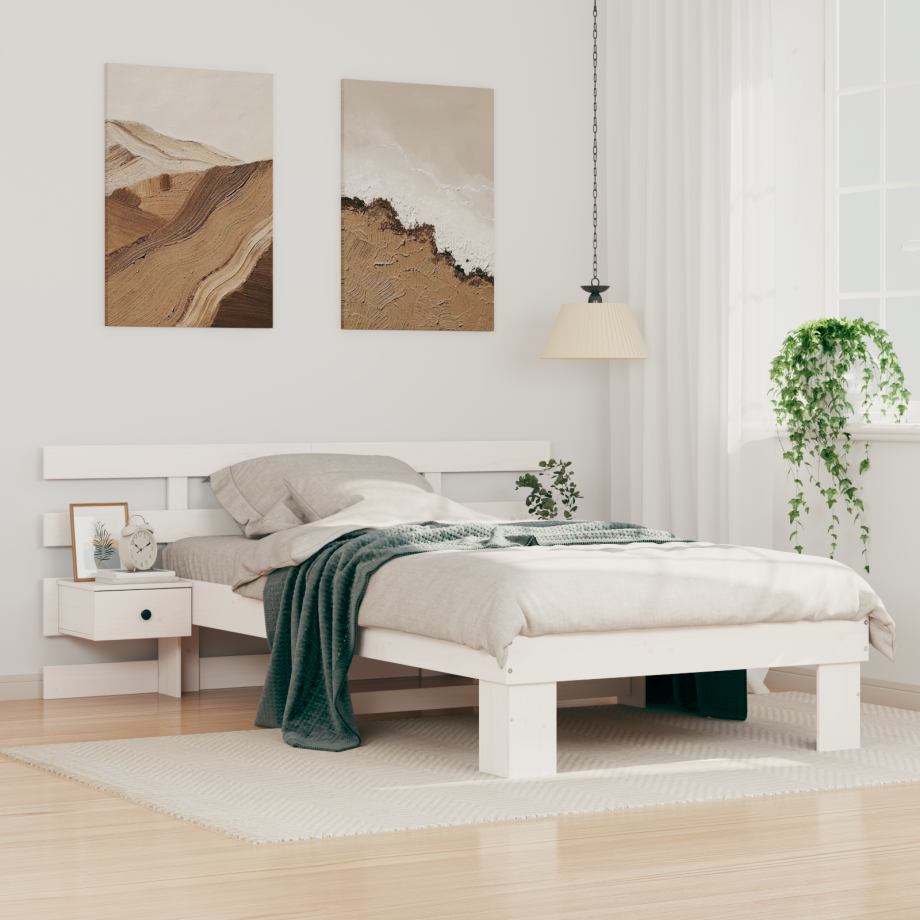 vidaXL Bedframe met hoofdeinde Wit 75 x 190 cm Massief grenenhout vidaXL Bedframe met hoofdeinde Wit 75 x 190 cm Massief grenenhout afbeelding 1