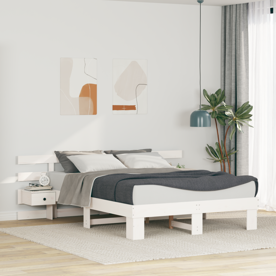 vidaXL Bedframe met hoofdeinde Wit 150 x 200 cm Massief grenenhout vidaXL Bedframe met hoofdeinde Wit 150 x 200 cm Massief grenenhout afbeelding 1