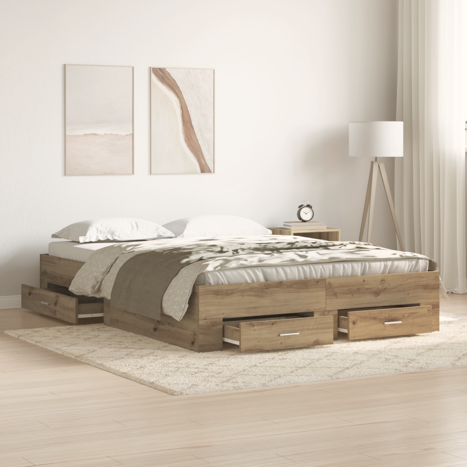vidaXL Bedframe met lades Artisan eiken Samengesteld hout 140 x 190 cm afbeelding 1