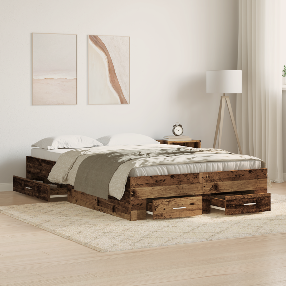 vidaXL Bedframe met lade met opslag Oud Hout 120 x 190 cm Bewerkt hout afbeelding 1