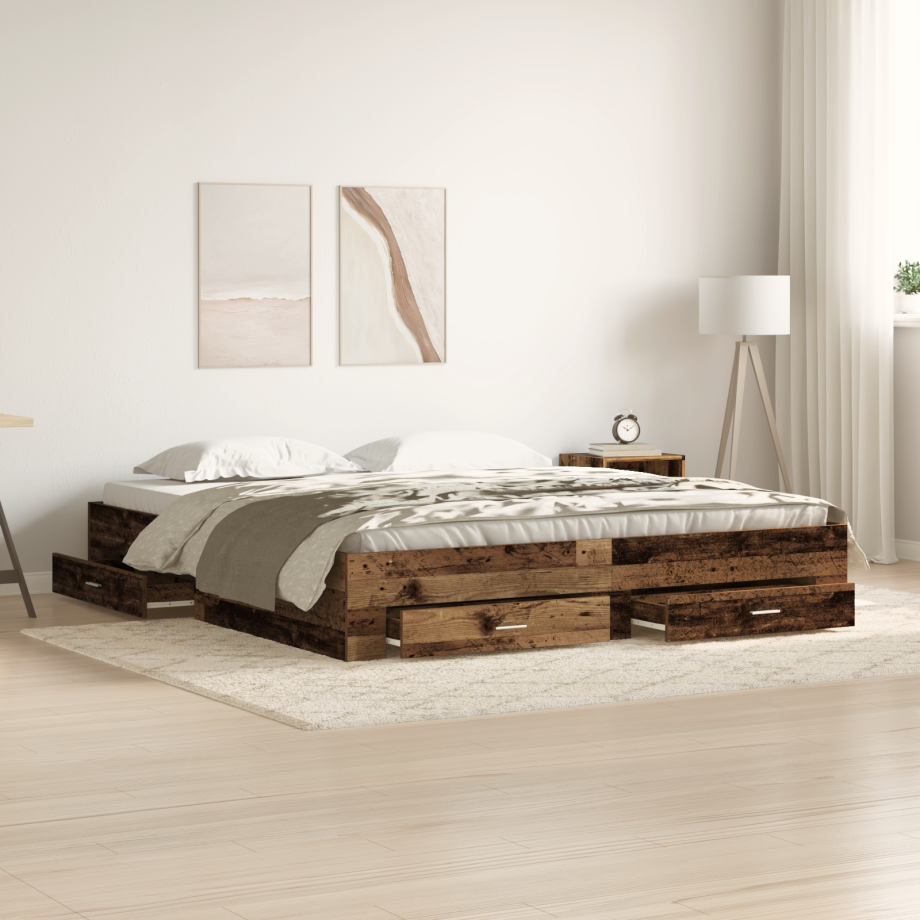 vidaXL Bedframe met lades bewerkt hout oud houtkleurig 180x200 cm afbeelding 1