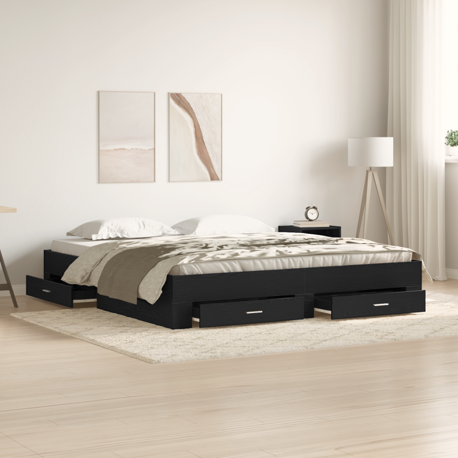 vidaXL Bedframe met lade Zwart Eiken 180 x 200 cm Bewerkt hout afbeelding 1