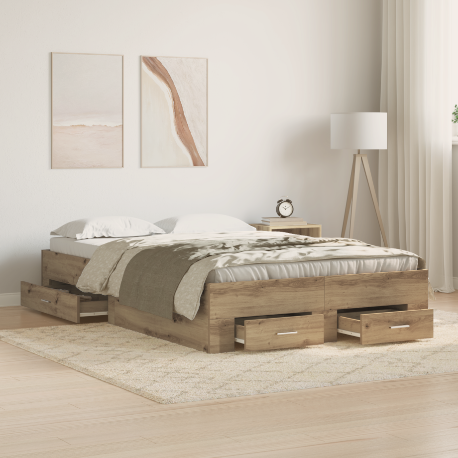 vidaXL Bedframe met lade Artisan Eiken 120 x 200 cm Bewerkt hout afbeelding 1
