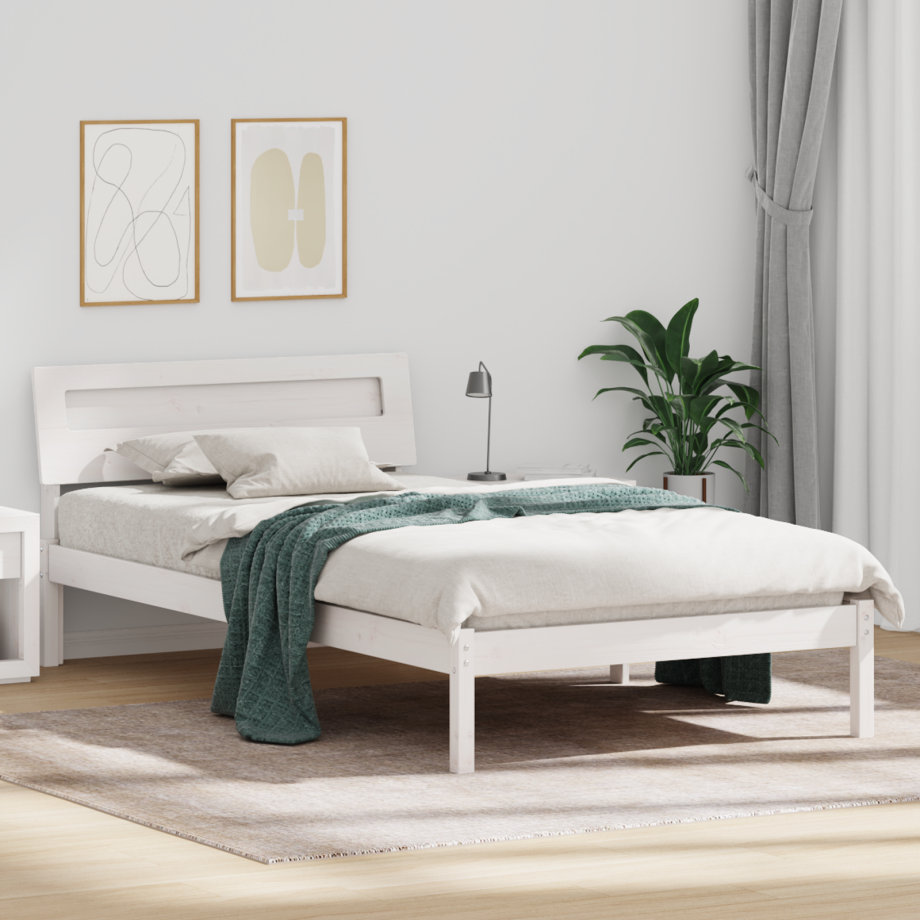 vidaXL Bedframe met hoofdeinde Wit 75 x 190 cm Massief grenenhout vidaXL Bedframe met hoofdeinde Wit 75 x 190 cm Massief grenenhout afbeelding 1
