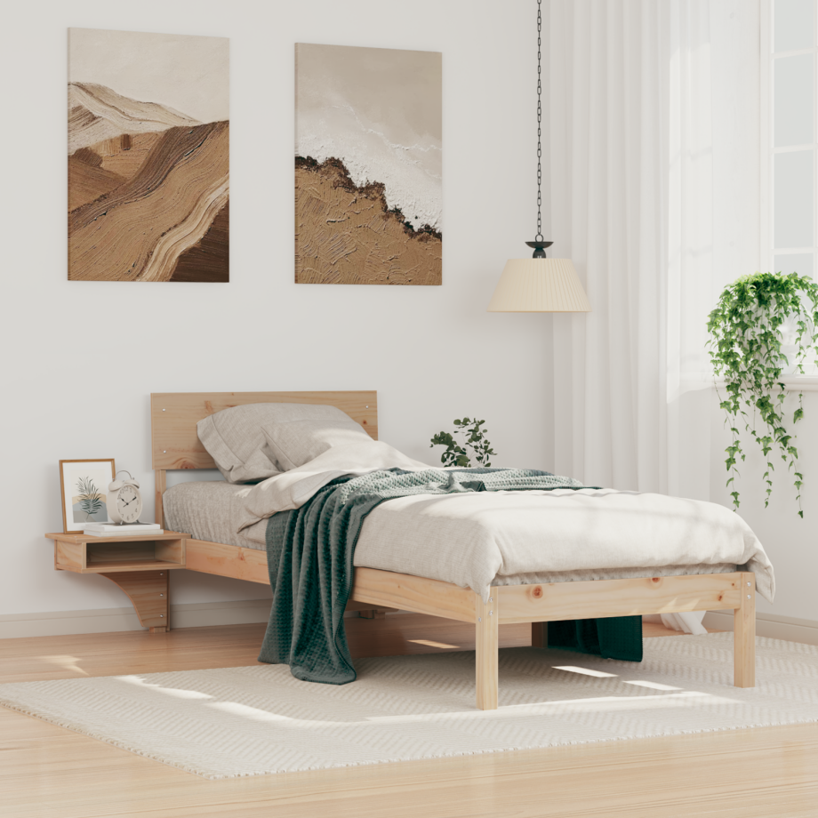 vidaXL Bedframe met nachttafels Bruin 75 x 190 cm Massief grenenhout vidaXL Bedframe met nachttafels Bruin 75 x 190 cm Massief grenenhout afbeelding 1