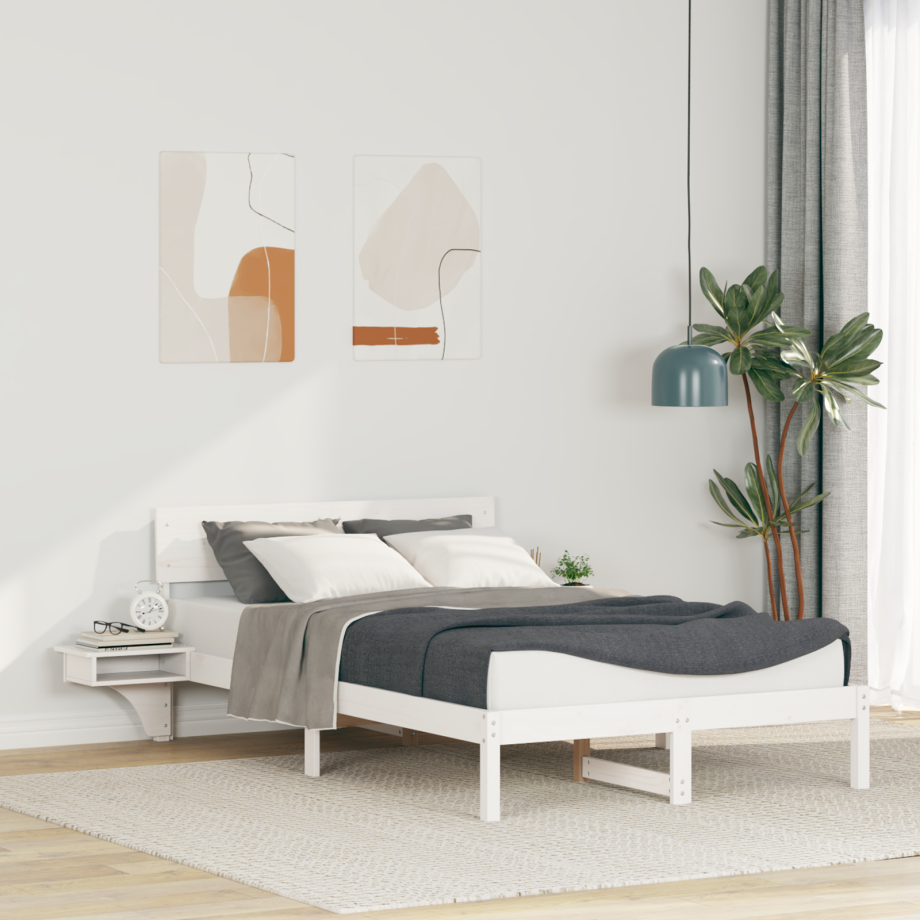 vidaXL Bedframe met hoofdeinde Wit 140 x 200 cm Massief grenenhout afbeelding 1