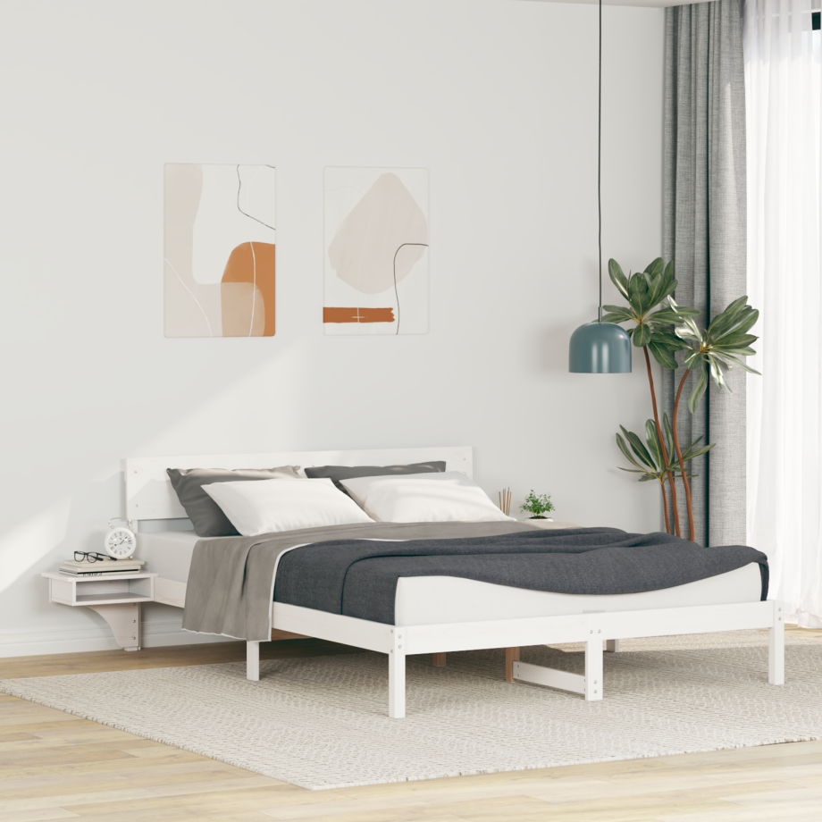 vidaXL Bedframe met hoofdeinde Wit 160 x 200 cm Massief grenenhout vidaXL Bedframe met hoofdeinde Wit 160 x 200 cm Massief grenenhout afbeelding 1