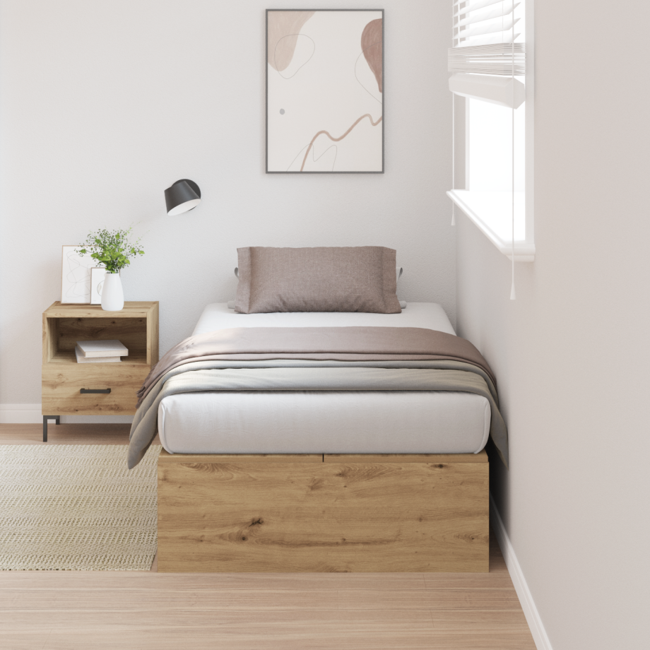vidaXL Opbergbedframe Artisan Eiken 100 x 200 cm Bewerkt hout afbeelding 1
