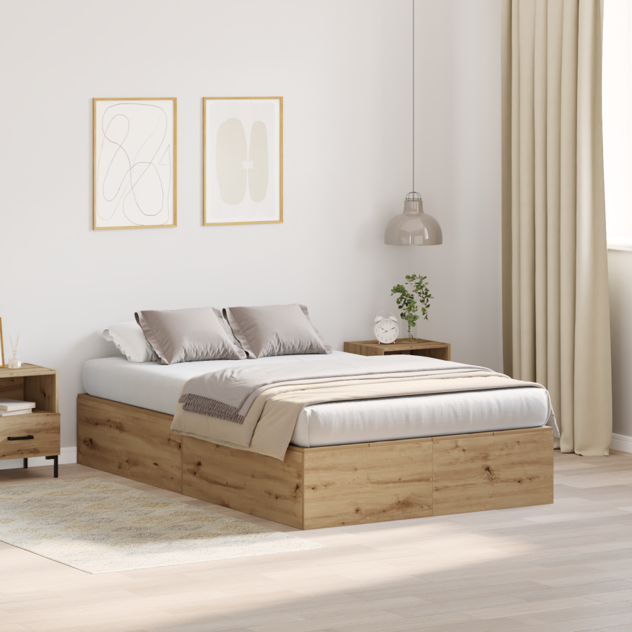 vidaXL Bedframe met opbergruimte artisanaal eiken 120x200 cm afbeelding 1