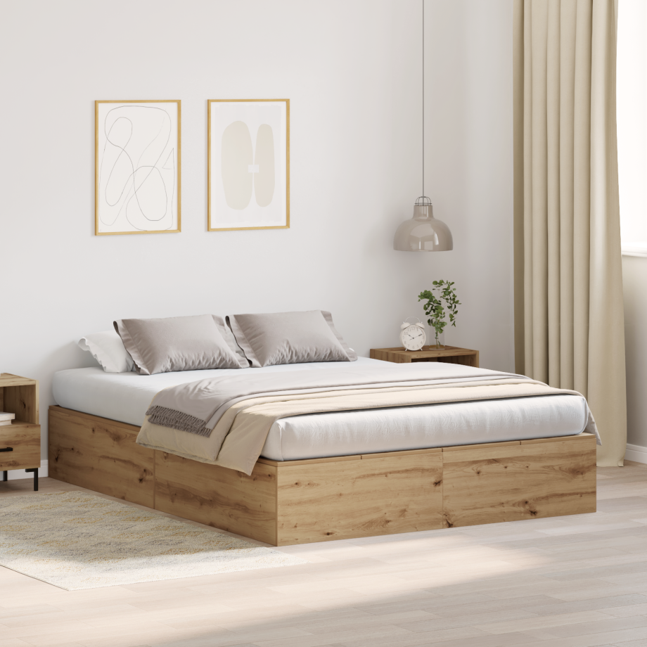 vidaXL Opbergbedframe Artisan Eiken 135 x 190 cm Bewerkt hout afbeelding 1