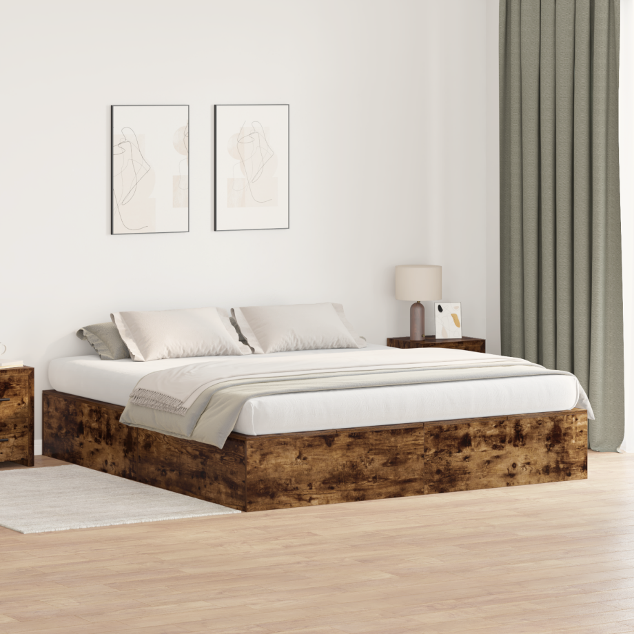 vidaXL Opbergbedframe Gerookt eiken 200 x 200 cm Bewerkt hout afbeelding 1