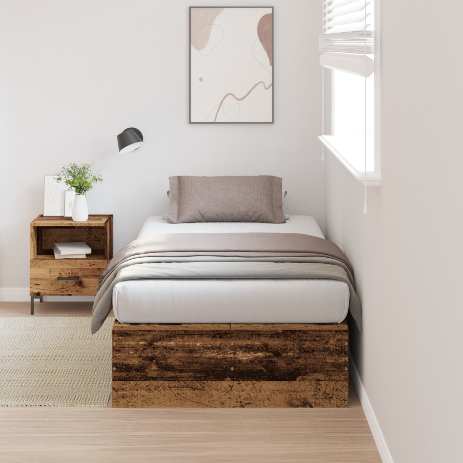 vidaXL Opbergbedframe met opslag Oud Hout 100 x 200 cm Bewerkt hout afbeelding 1