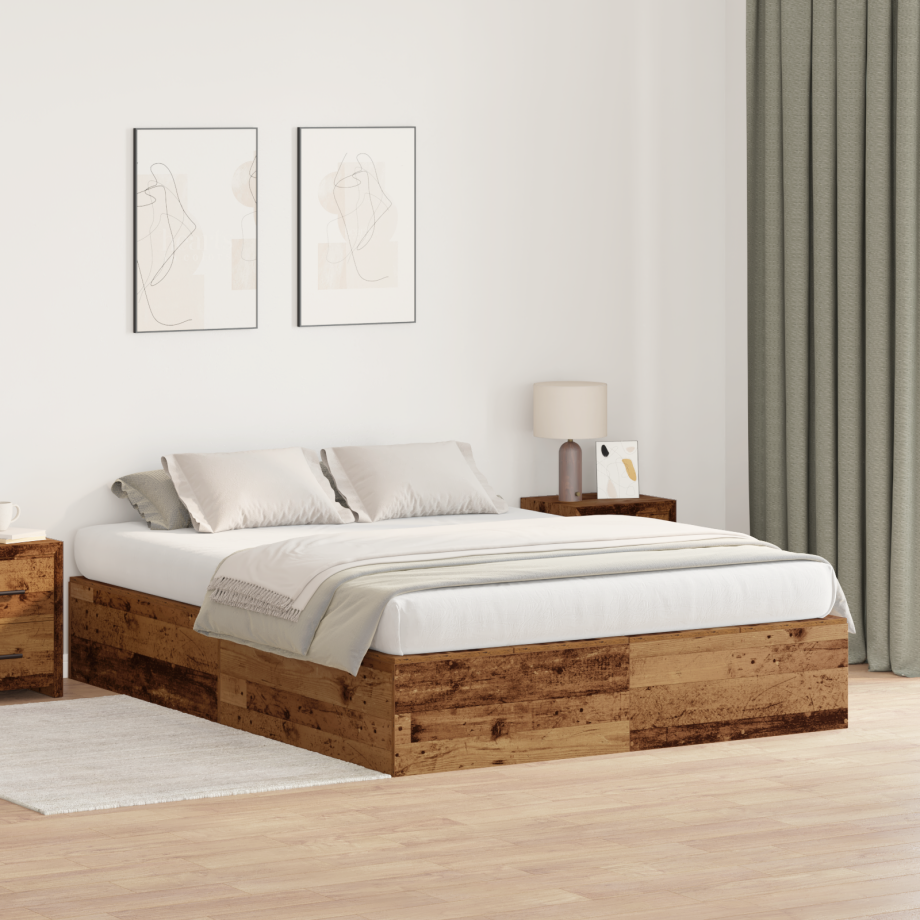 vidaXL Opbergbedframe met opslag Oud Hout 150 x 200 cm Bewerkt hout afbeelding 1
