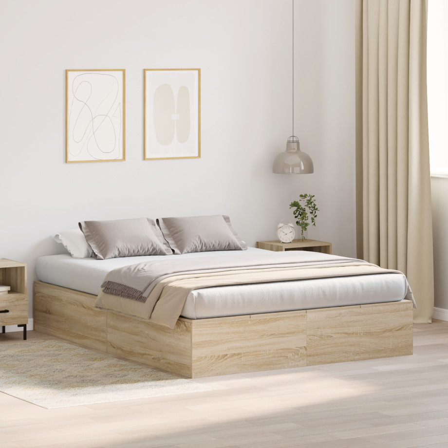 vidaXL Opbergbedframe Sonoma Eiken 140 x 190 cm Bewerkt hout afbeelding 1