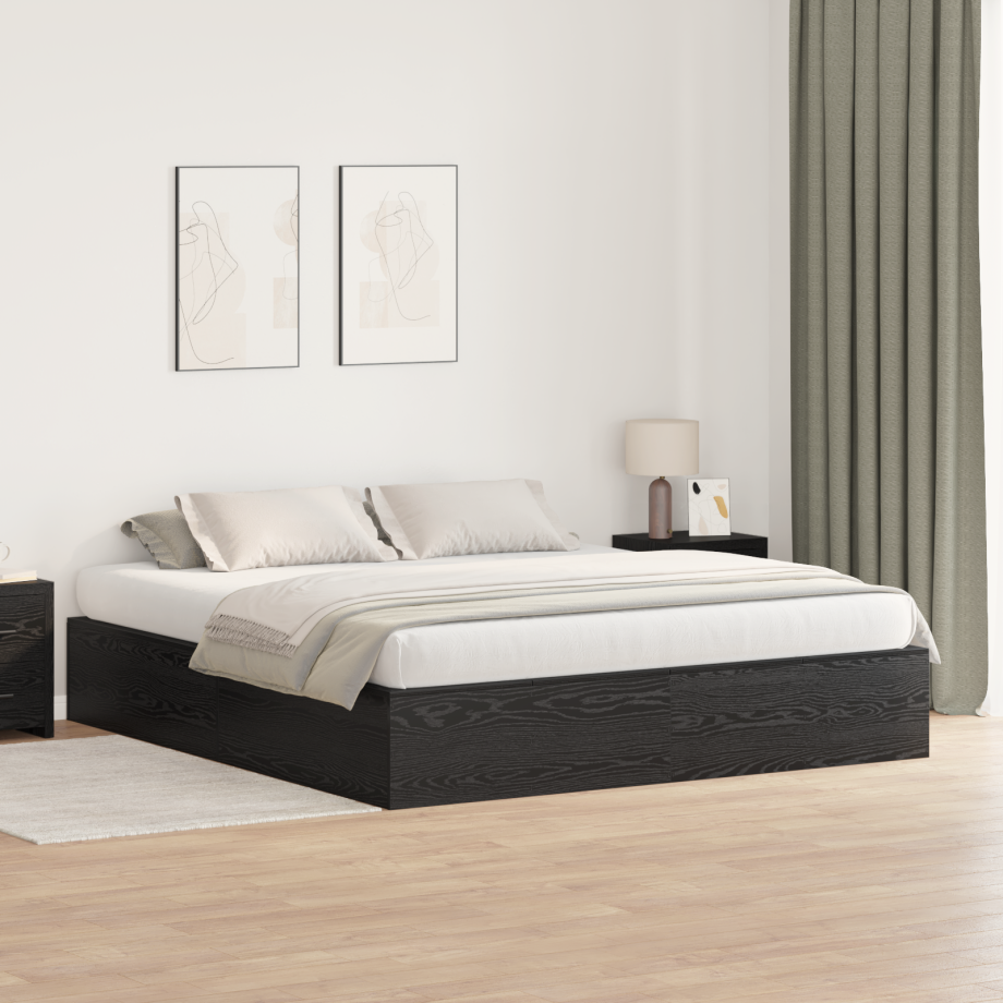 vidaXL Opbergbedframe met opslag Zwart Eiken 200 x 200 cm Bewerkt hout afbeelding 1