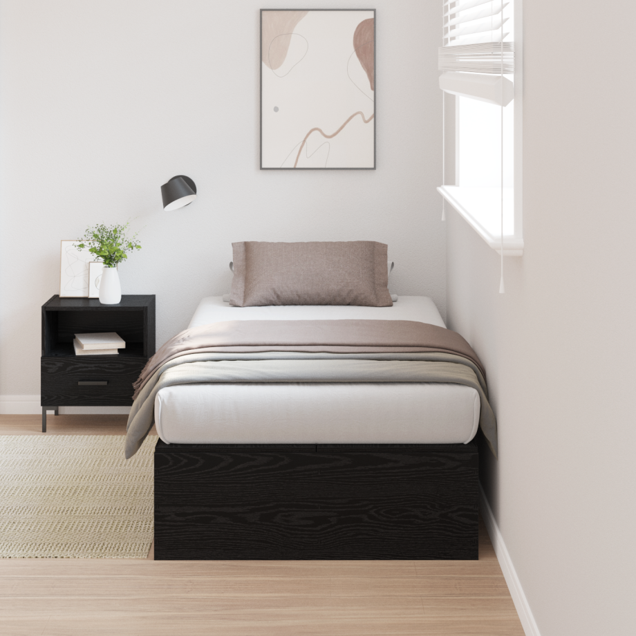 vidaXL Bedframe met opbergruimte zwart eikenkleurig 90x200 cm afbeelding 1