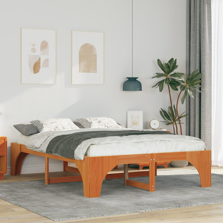 vidaXL Bedframe Bruin 160 x 200 cm Massief grenenhout vidaXL Bedframe Bruin 160 x 200 cm Massief grenenhout afbeelding 1