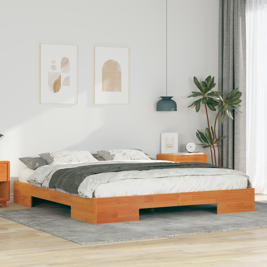 vidaXL Bedframe met opslag Bruin 200 x 200 cm Massief grenenhout vidaXL Bedframe met opslag Bruin 200 x 200 cm Massief grenenhout afbeelding 1