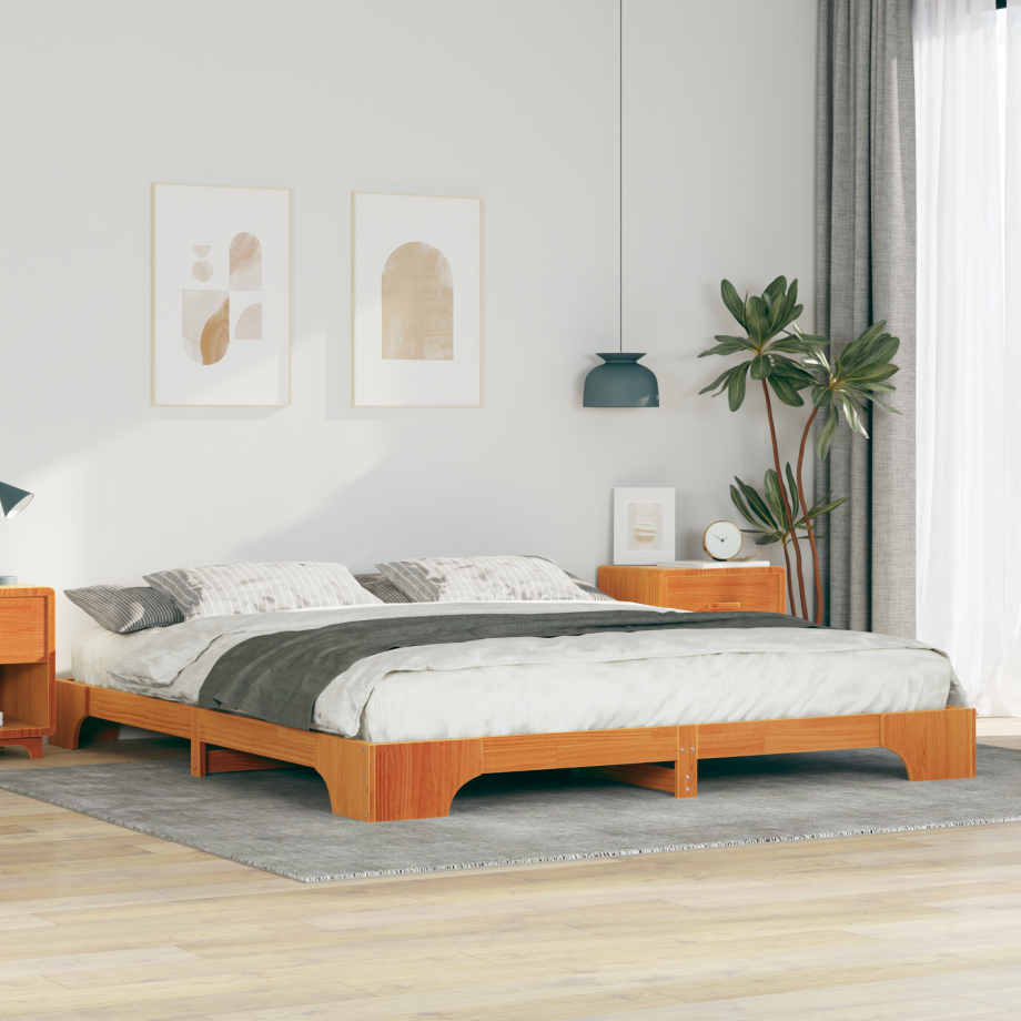 vidaXL Bedframe met opslag Bruin 200 x 220 cm Massief grenenhout vidaXL Bedframe met opslag Bruin 200 x 220 cm Massief grenenhout afbeelding 1