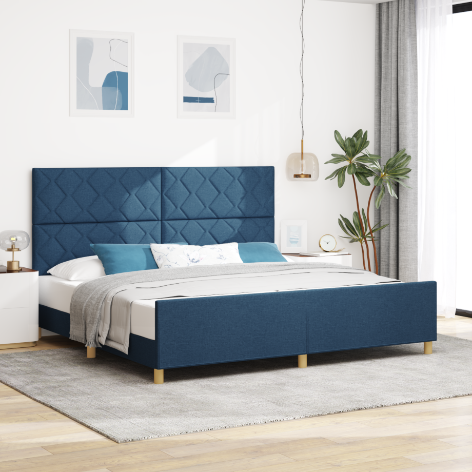 vidaXL Bedframe met hoofdeinde Blauw 200 x 200 cm Stof vidaXL Bedframe met hoofdeinde Blauw 200 x 200 cm Stof afbeelding 1