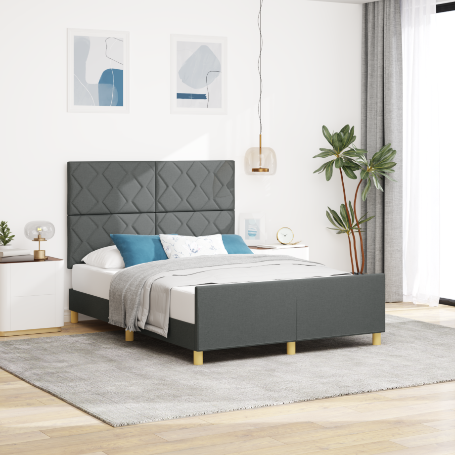 vidaXL Bedframe met hoofdeinde Donkergrijs 160 x 200 cm Stof afbeelding 1