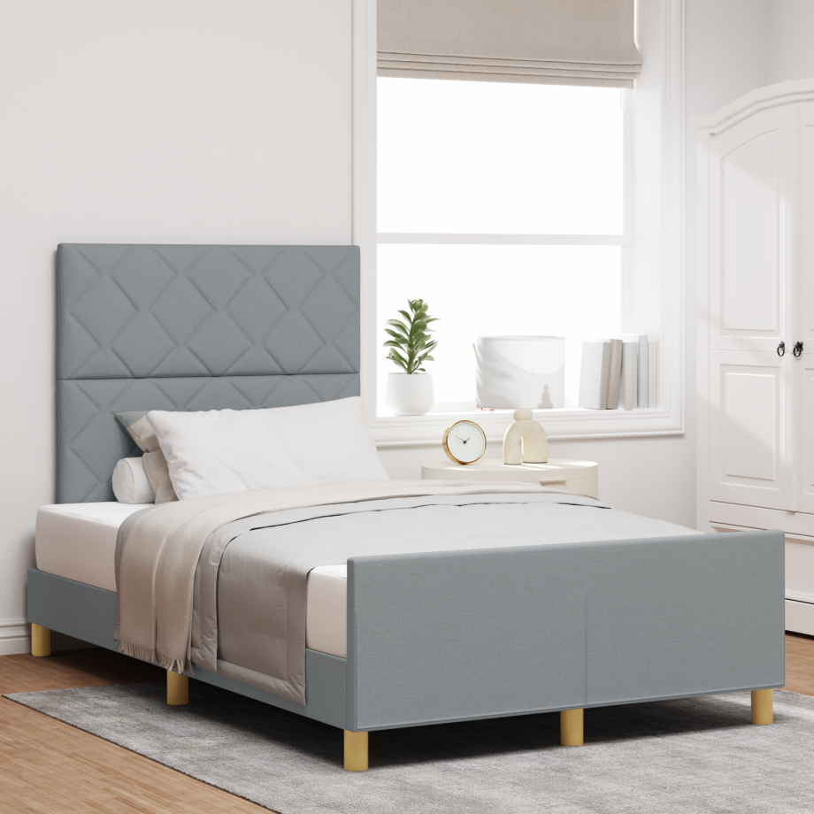 vidaXL Bedframe met hoofdeinde Lichtgrijs 120 x 200 cm Stof afbeelding 1
