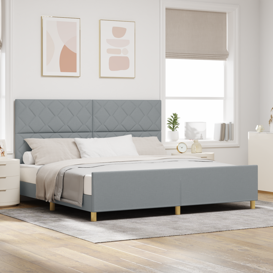 vidaXL Bedframe met hoofdeinde Lichtgrijs 200 x 200 cm Stof vidaXL Bedframe met hoofdeinde Lichtgrijs 200 x 200 cm Stof afbeelding 1