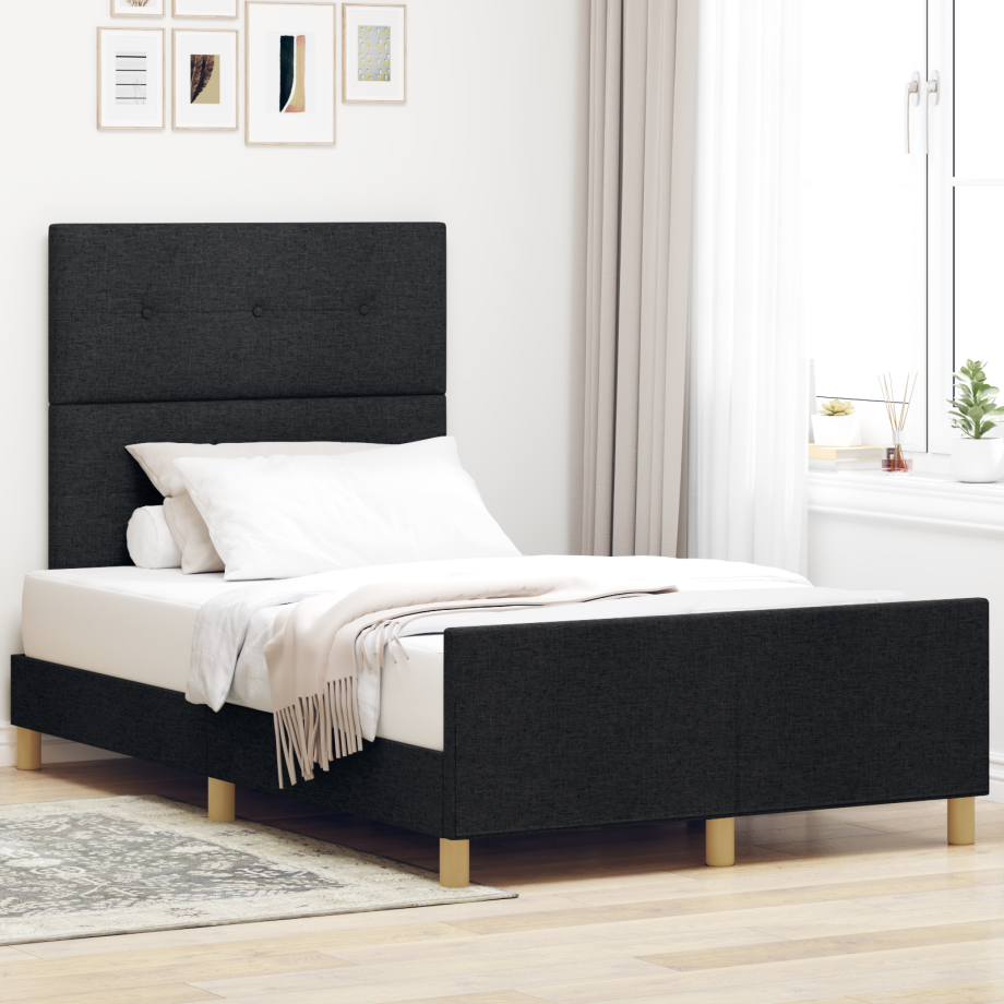 vidaXL Bedframe met hoofdeinde Zwart 120 x 200 cm Stof afbeelding 1