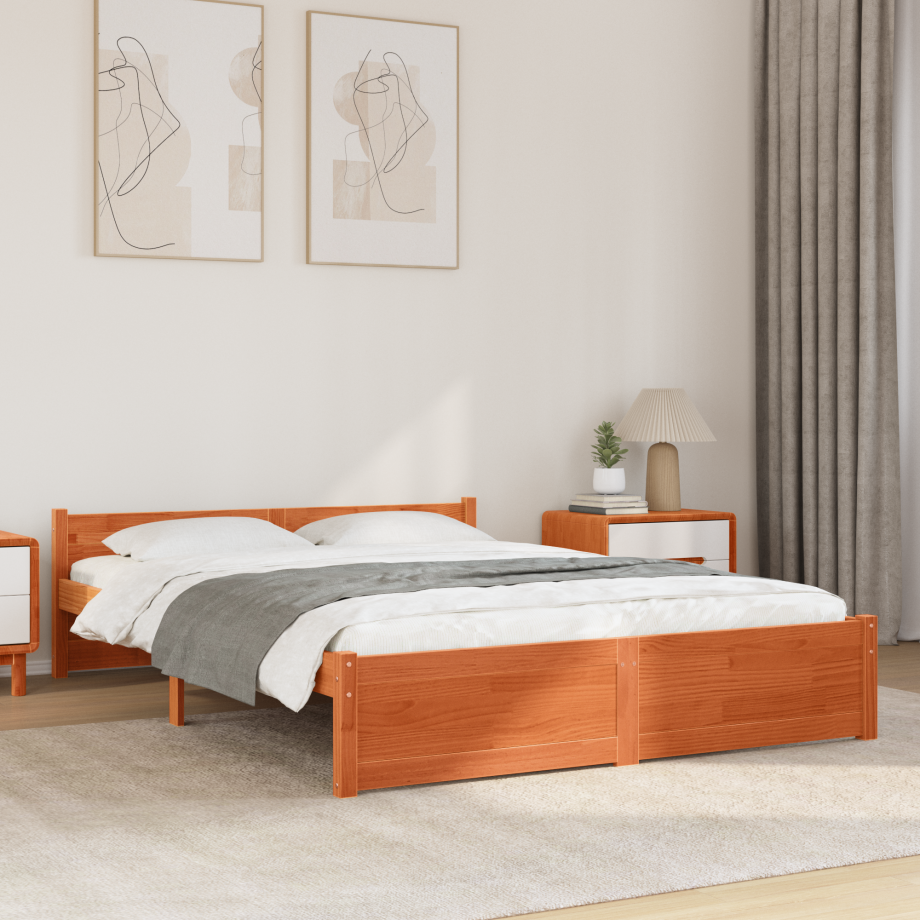 vidaXL Bedframe Wasbruin 205,5 x 145,5 x 51 cm Massief grenenhout afbeelding 1