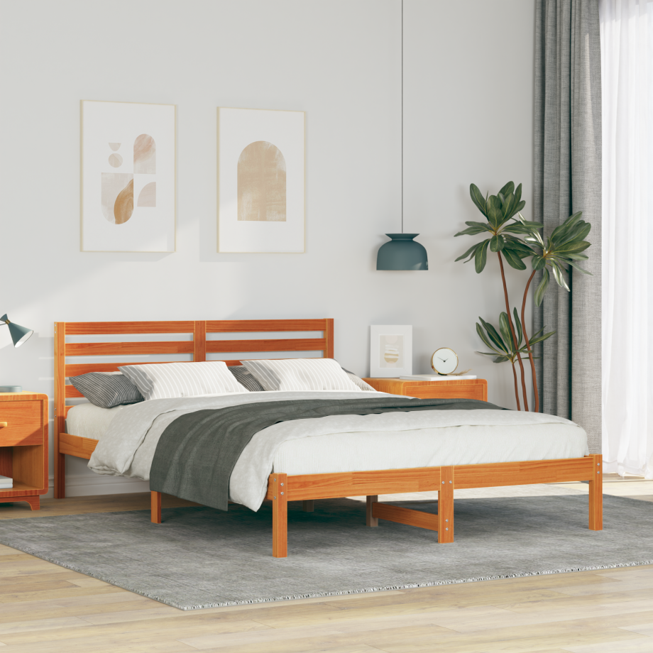 vidaXL Bedframe Wasbruin 140 x 220 cm Massief grenenhout afbeelding 1