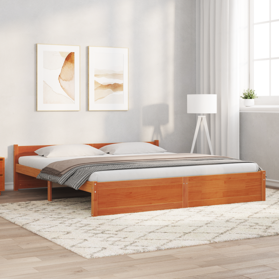 vidaXL Bedframe Wasbruin 205,5 x 185,5 x 51 cm Massief grenenhout afbeelding 1