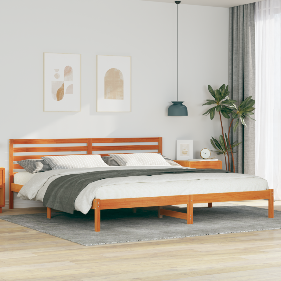 vidaXL Bedframe Wasbruin 200 x 220 cm Massief grenenhout vidaXL Bedframe Wasbruin 200 x 220 cm Massief grenenhout afbeelding 1