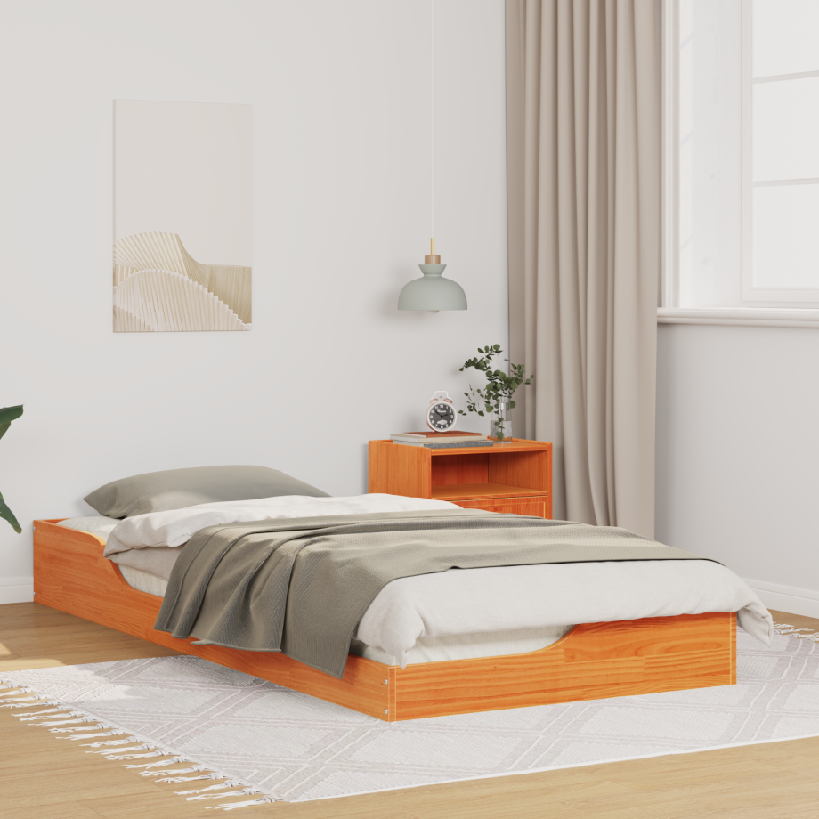 vidaXL Bedframe Wasbruin 90 x 210 cm Massief grenenhout afbeelding 1