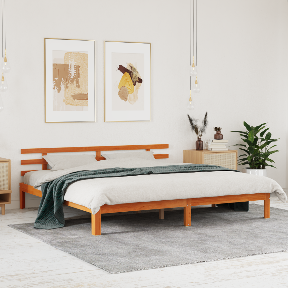 vidaXL Bedframe Wasbruin 203,5 x 205,5 x 69,5 cm Massief Hout Frissen afbeelding 1