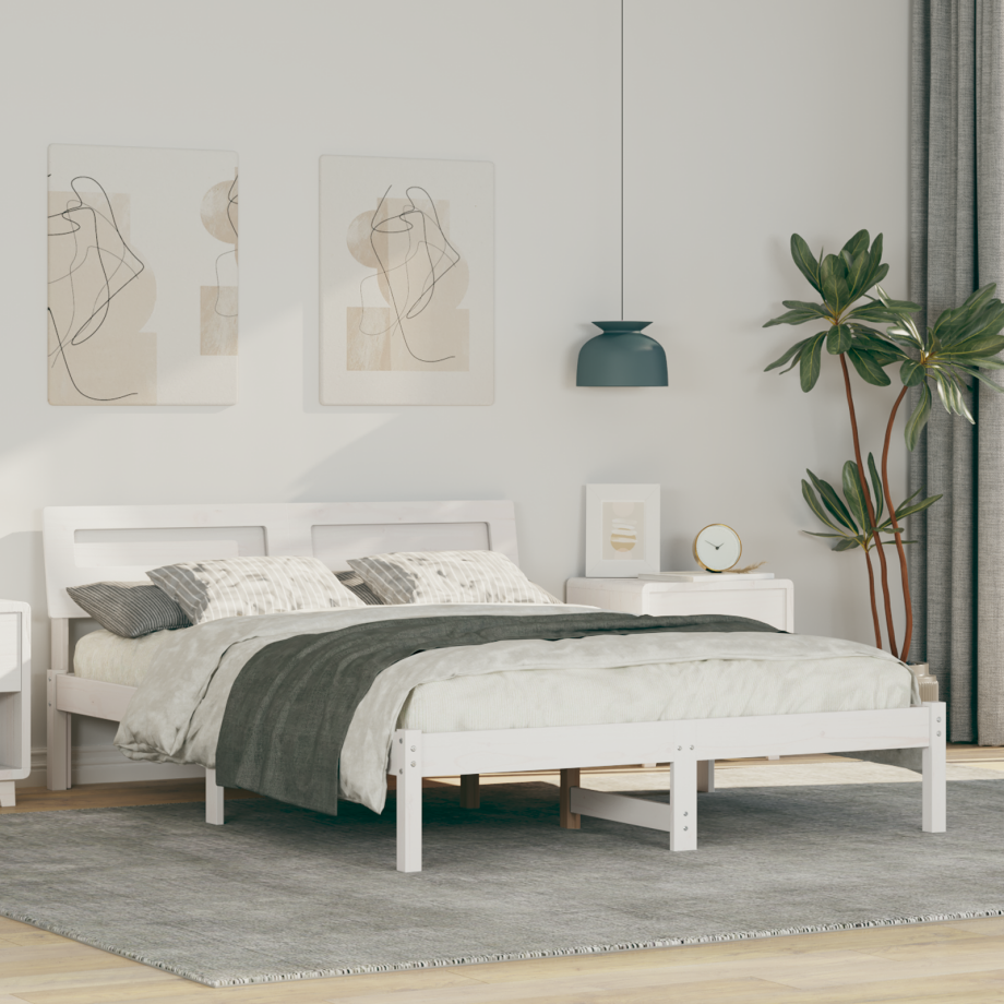 vidaXL Bedframe met hoofdeinde Wit 120 x 200 cm Massief grenenhout vidaXL Bedframe met hoofdeinde Wit 120 x 200 cm Massief grenenhout afbeelding 1