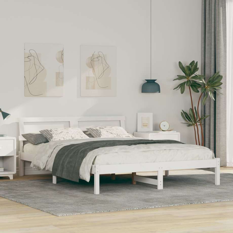 vidaXL Bedframe met hoofdeinde Wit 150 x 200 cm Massief grenenhout vidaXL Bedframe met hoofdeinde Wit 150 x 200 cm Massief grenenhout afbeelding 1