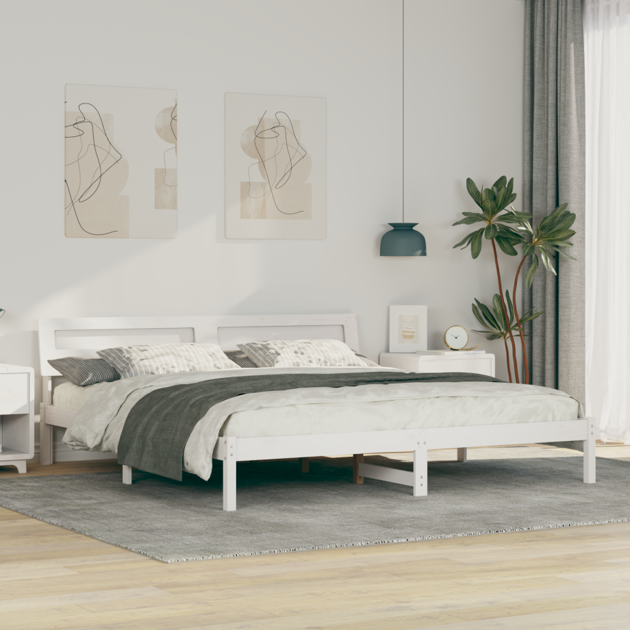 vidaXL Bedframe met hoofdeinde Wit 180 x 200 cm Massief grenenhout afbeelding 1
