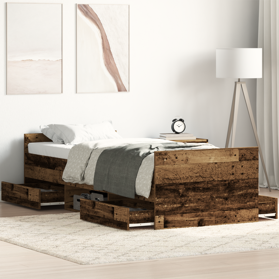 vidaXL Bedframe met hoofdeinde Oud Hout 193 x 78 x 50 cm Bewerkt hout afbeelding 1