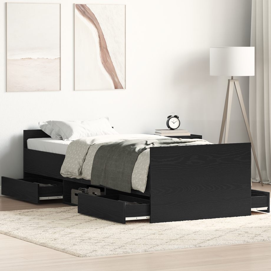 vidaXL Bedframe met lade Zwart Eiken 193 x 78 x 50 cm Bewerkt hout afbeelding 1