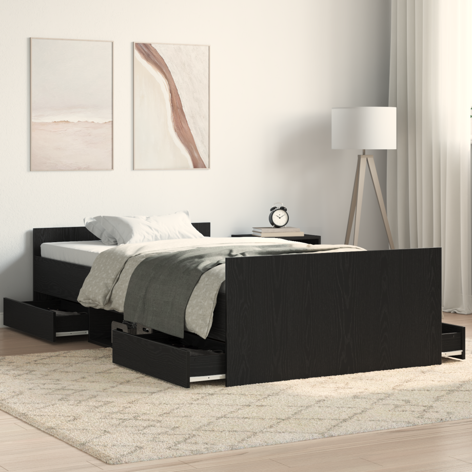 vidaXL Bedframe met lade Zwart Eiken 203 x 93 x 50 cm Bewerkt hout vidaXL Bedframe met lade Zwart Eiken 203 x 93 x 50 cm Bewerkt hout afbeelding 1