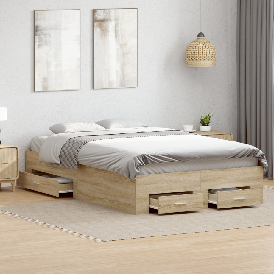 vidaXL Bedframe met lade met opslag Bruin 120 x 200 cm Bewerkt hout afbeelding 1