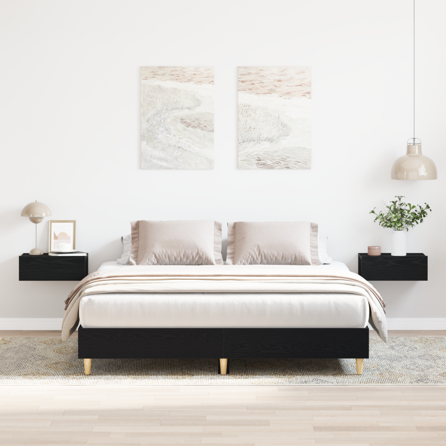 vidaXL Bedframe Zwart Eiken 203 x 153 x 25 cm Bewerkt hout afbeelding 1