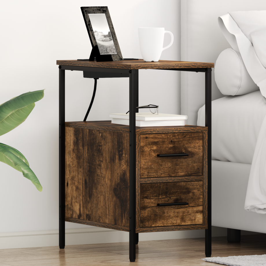 vidaXL Bedside kasten 2 pcs Gerookt eiken 30 x 48 x 61 cm Bewerkt hout afbeelding 1